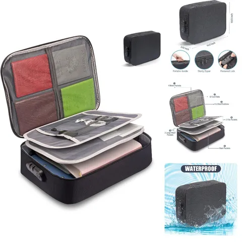 Document Safe Box Waterproof,Document Bag with Lock,3 Layers File Pocket Hold...