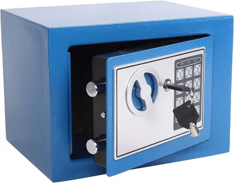 Small Steel Security Safe Box with Keypad,Key;0.23 Cu Ft, Blue |