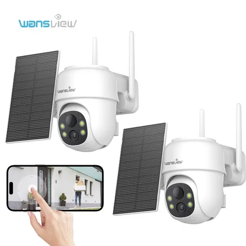 2PCS Wansview 2K WIFI Outdoor Home 360°PTZ Security Camera Battery Solar Powered