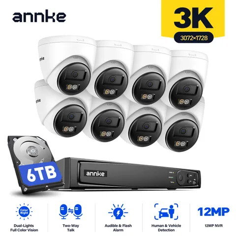 ANNKE 8CH 12MP NVR 3K 5MP POE Color Night Security Camera System Two Way Audio