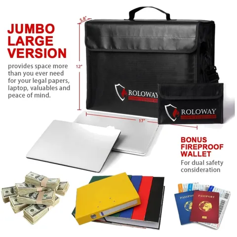 Large Fireproof Bag for Valuables, Water Resistant