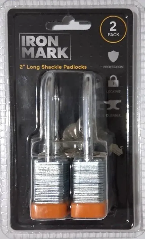 Iron Mark 2-Pack 2" Long Shackle Laminated Padlocks (2 Keys Per Lock)