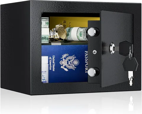 Unbranded Black Small Steel Key Lock Safe Box 0.25 Cu Ft Money Cash Security Saf