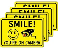 4-Pack Smile You're On Camera Signs 8"x12" Rust Free Aluminum Video Surveillance