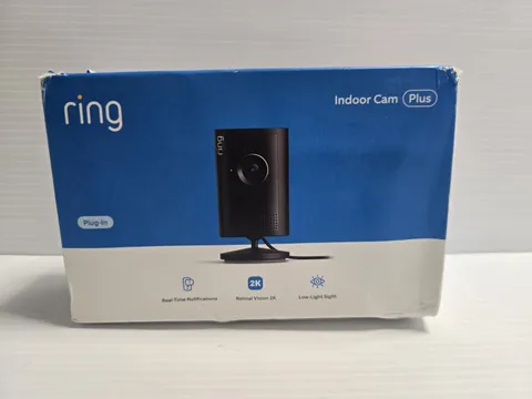 Ring Indoor Cam Plus 2K Retinal Plug-In Security Camera Black NEW Box Damage