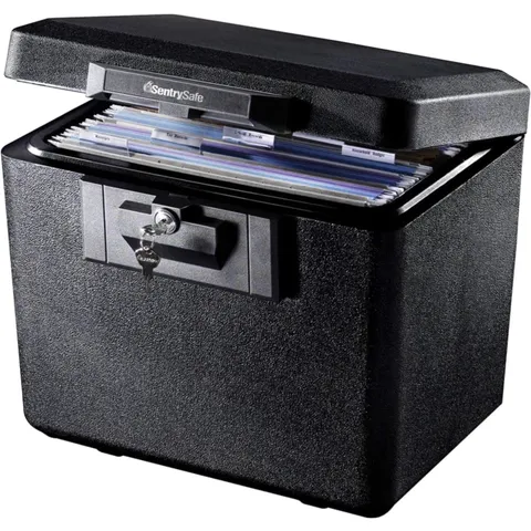 Elegant Black Fireproof Document Box with Dual Key Lock - Essential Protection