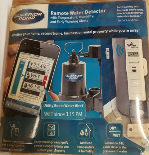 Superior Pump Remote Water Detector with temp,humindity,and early warning alerts