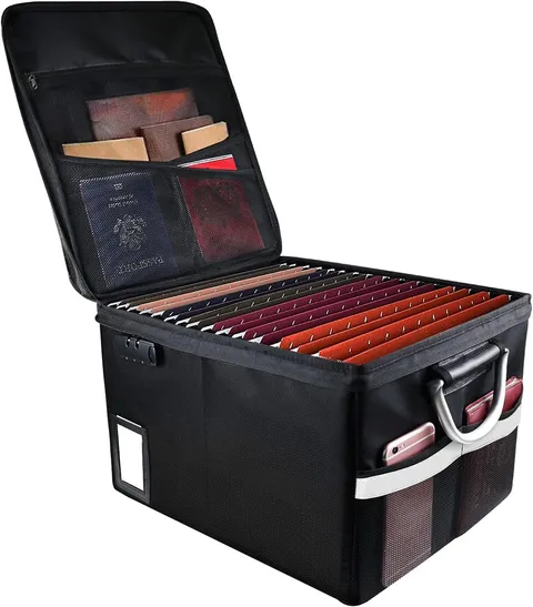 TOMKID Fireproof Document Box w/ Lock Portable File Organizer Handle