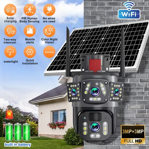 6MP Solar Dual Lens Wireless Security Camera Outdoor WiFi PTZ CCTV Night Vision