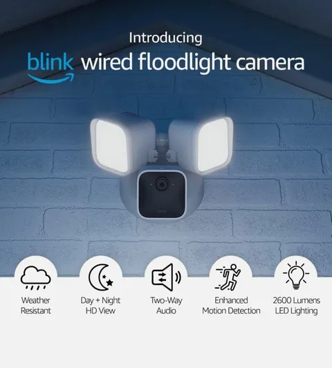 Blink Wired Floodlight Camera - White LED Smart Security Camera 2600 Lumens