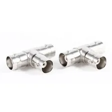 2 Pieces T Shape Adapter BNC Female Jack Adapter Connector Silver Tone