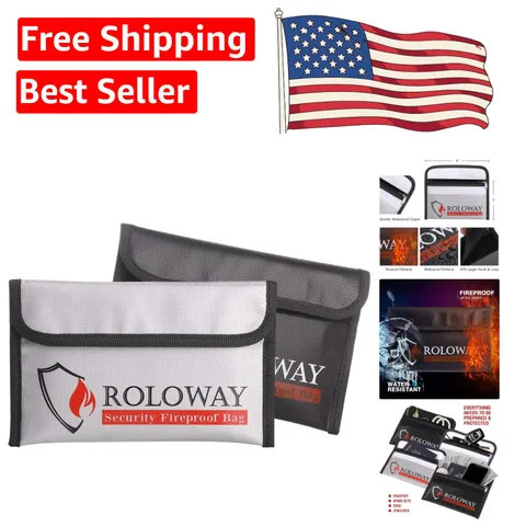 5x8 Fireproof Bag - Non-Itchy, Portable Money Bags for Cash & Passports (2-Pack)