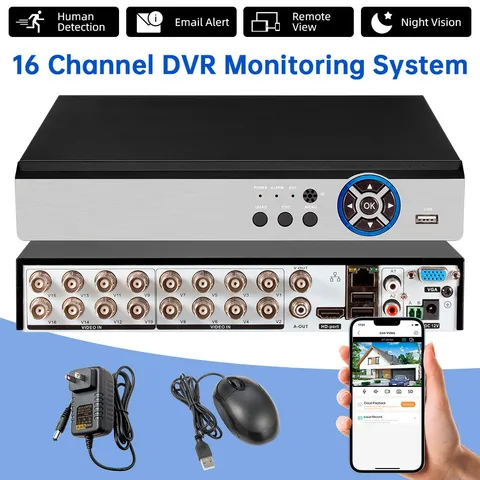 1080P 16CH 5-in-1 DVR H.265+ Security Camera Recorder Mobile Remote Access