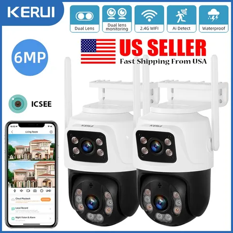 2 Pack 6MP WiFi Security Camera Outdoor Dual Lens PTZ Auto Tracking Night Vision