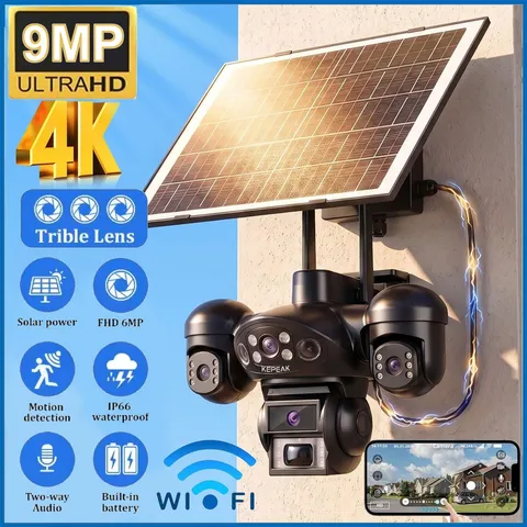 Wireless Solar WiFi Camera 9MP PIR Night Vision Two-Way Audio Surveillance LOT