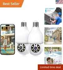 360° Wi-Fi Light Bulb Cameras - Night Vision & Motion Detection Security 2-Pack