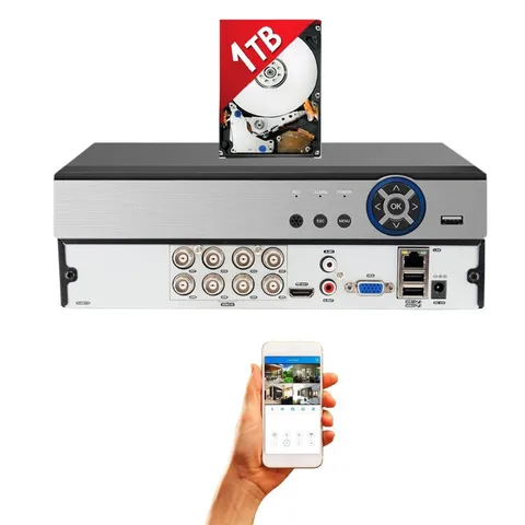 Evertech 8 Channel H.265 DVR with 1TB HDD CCTV Security Surveillance System