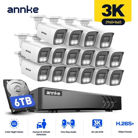 ANNKE 16CH DVR 5MP 2-Way Audio Security Camera System Color Night Vision Outdoor