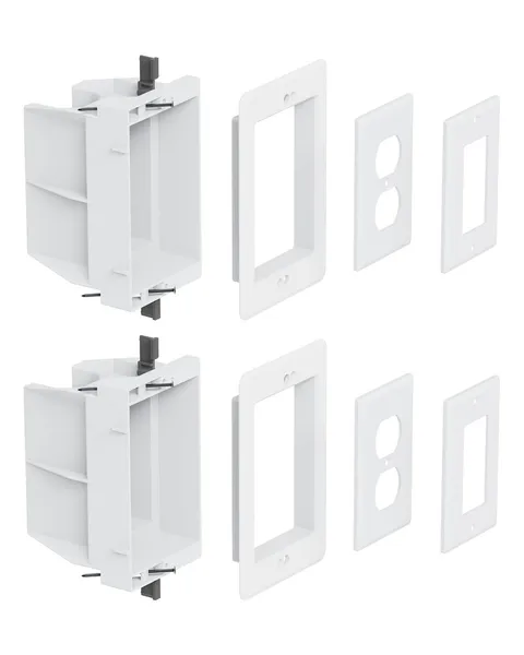 Recessed Electrical Box - Single Gang, for Wall Mount TV, Antenna, White-2