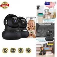 Crystal Clear 2K Indoor Camera 2pk 360° Night Vision WiFi Motion Tracking