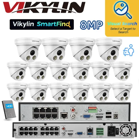 Vikylin SmartFind NVR System 24H Color POE 8MP 4K IP Camera Motion Detection Lot
