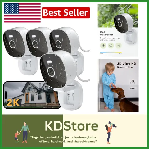 2K Indoor/Outdoor Security Camera -  Waterproof with Night Vision (4-Pack)