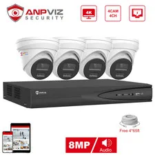 Anpviz 8MP w/Audio POE Security IP Camera System 8MP 4CH NVR Color Night Vision