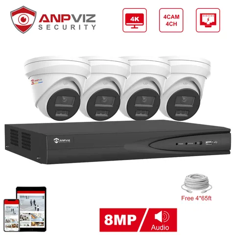 Anpviz 8MP w/Audio POE Security IP Camera System 8MP 4CH NVR Color Night Vision
