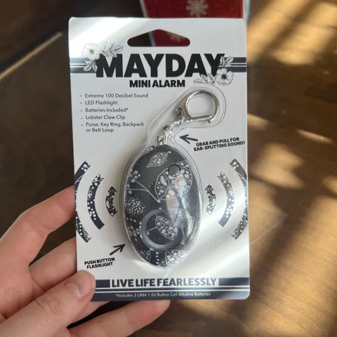NEW MayDay Mini Alarm Emergency Personal Safety 100 Decibels LED Keyring Blue