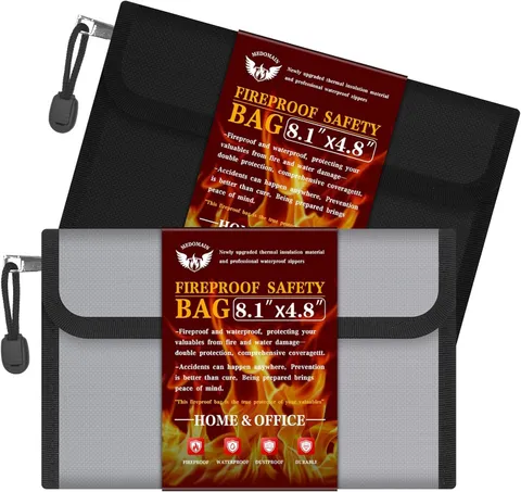Small Money Bag ，Zippered Fireproof Waterproof Document Bag， Safe Fireproof