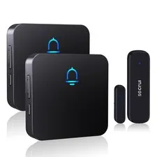 SECRUI Wireless Door Chimes When Open Entry 1 sensor 2 receiver, Black 