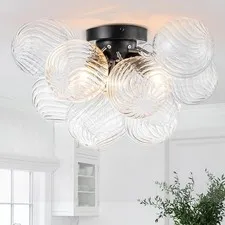 Semi Flush Mount Ceiling Light Black Chandeliers for Living Room | Modern Clear
