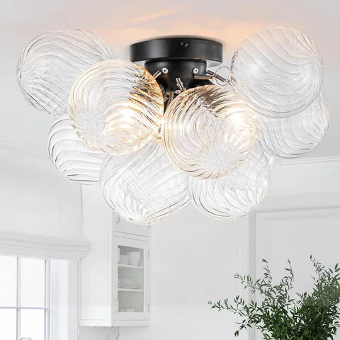 Semi Flush Mount Ceiling Light Black Chandeliers for Living Room | Modern Clear