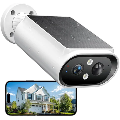 White 2K Solar Powered Wireless Outdoor Security Cameras Night Vision 2PCS