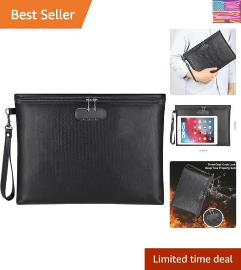 Fireproof Document Bag with Lock, 14.3"x10.2" Fireproof and Waterproof Money ...