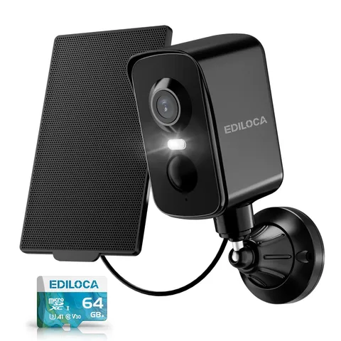 Ediloca Security Camera Wireless Outdoor, 2K Pan Rotating 300° Solar Panel Ba...