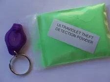 UV ULTRAVIOLET THEFT DETECTION FINGERPRINT POWDER GREEN WITH MINI UV KEY CHAIN