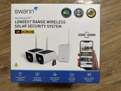 Swann MaxRanger Version 2 4K Solar Wireless Security System Base Station + 2 Cam
