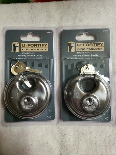 Bundle of 2 U-Fortify Disc Padlock Round Padlock 2-3/4" factory sealed 