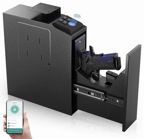 Biometric Smart App Gun Safe Wall Mount Alarm w/ 2 Override Keys Black