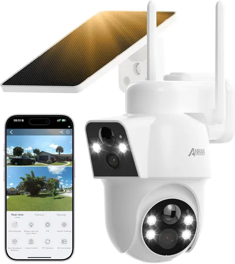 2K Solar Dual Lens Security Camera with Spotlight,  Wireless Camera with Smart S