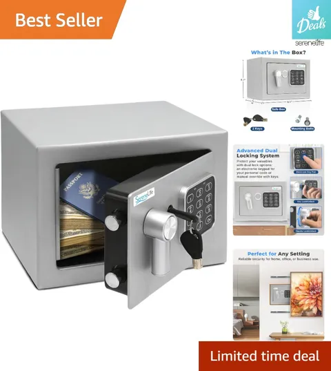 Small Heavy Duty Electronic Safe | 9.1" x 6.7" Anti-Theft Lockbox with Keys