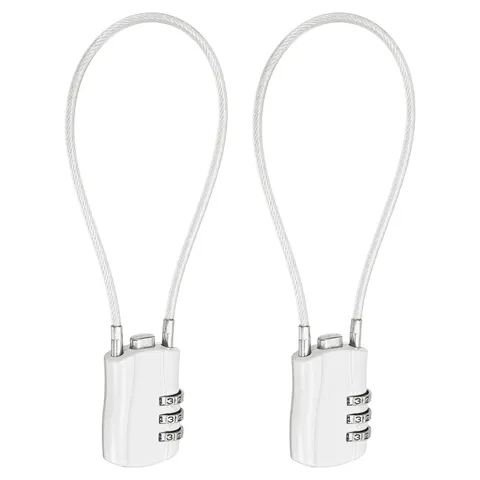 3-Digit Combination Padlock with Coated Steel Wire Rope (9.8 Inch, White) (2Pcs)