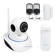 WIFI HD IP Kamera Schwenken&Neigung Steuerung + Funk Türsensor Für Alarmanlage