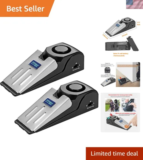 2 Pack Door Stop Alarm with 120dB Siren, Wedge Door Stopper Security Device f...