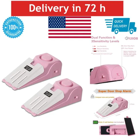 HNHMT 2 Pack Portable Door Stop Alarm 120dB Security Device Pink