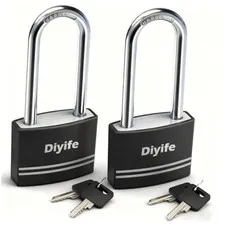 Padlock with Key, [2 Pack] [Waterproof] Lock with Long Shackle-2 Pack Black