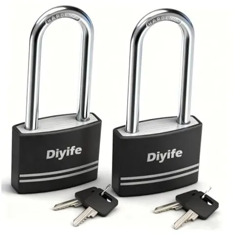 Padlock with Key, [2 Pack] [Waterproof] Lock with Long Shackle-2 Pack Black