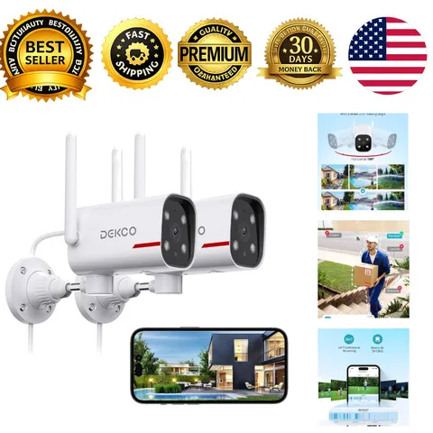 2K Outdoor Security Cameras Wired WiFi 2 Pack 2.4GHz Night Vision 24 7 Recording