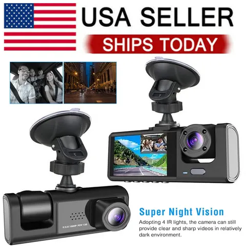 HD 1080P Car Dual Lens Dash Cam Front/Rear/Inside Video Recorder Camera G-sensor